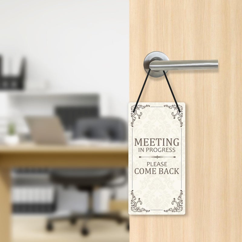 Putuo Decor ديكور putuo لا تزعج علامة شماعات الباب، اجتماع في التقدم علامة الباب يرجى العودة، مرحبًا يرجى الدخول، لوحة مزدوجة الجوانب من PVC مقاس 10x5 بوصة لباب المكتب علامة باب جلسة المعالج - Image 4